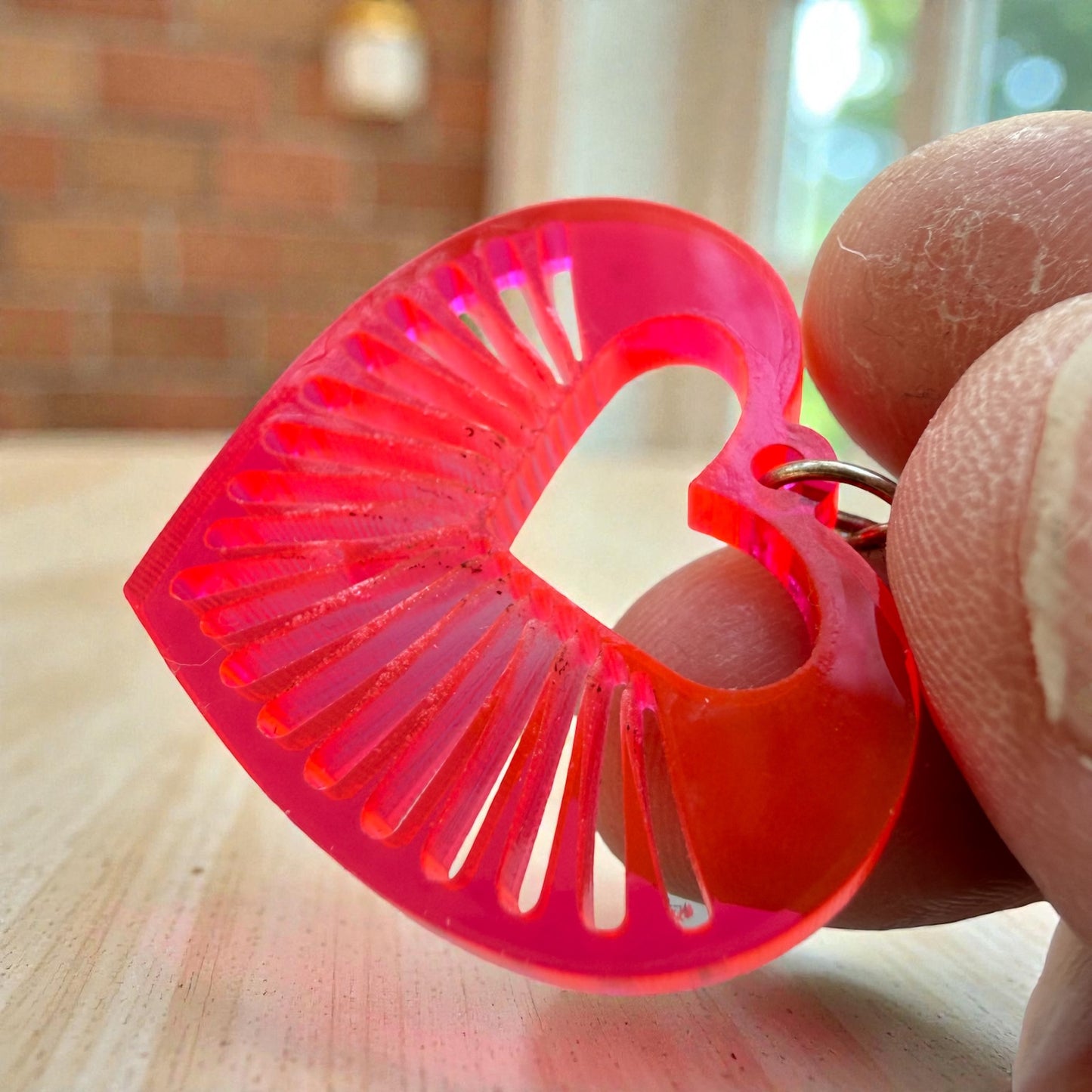 Hot Pink Radiant Heart Acrylic Dangle Earrings