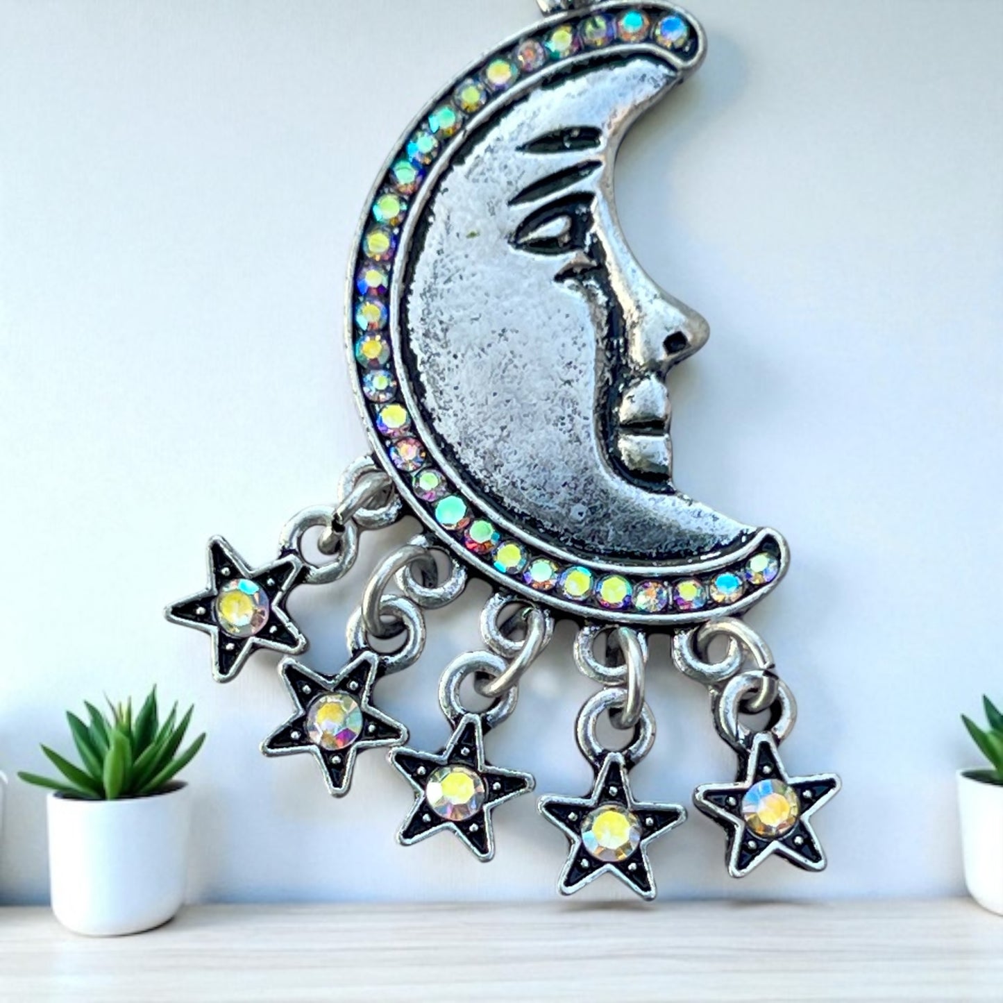 Moon Purse Charm – Celestial Crescent Keychain with Rhinestones