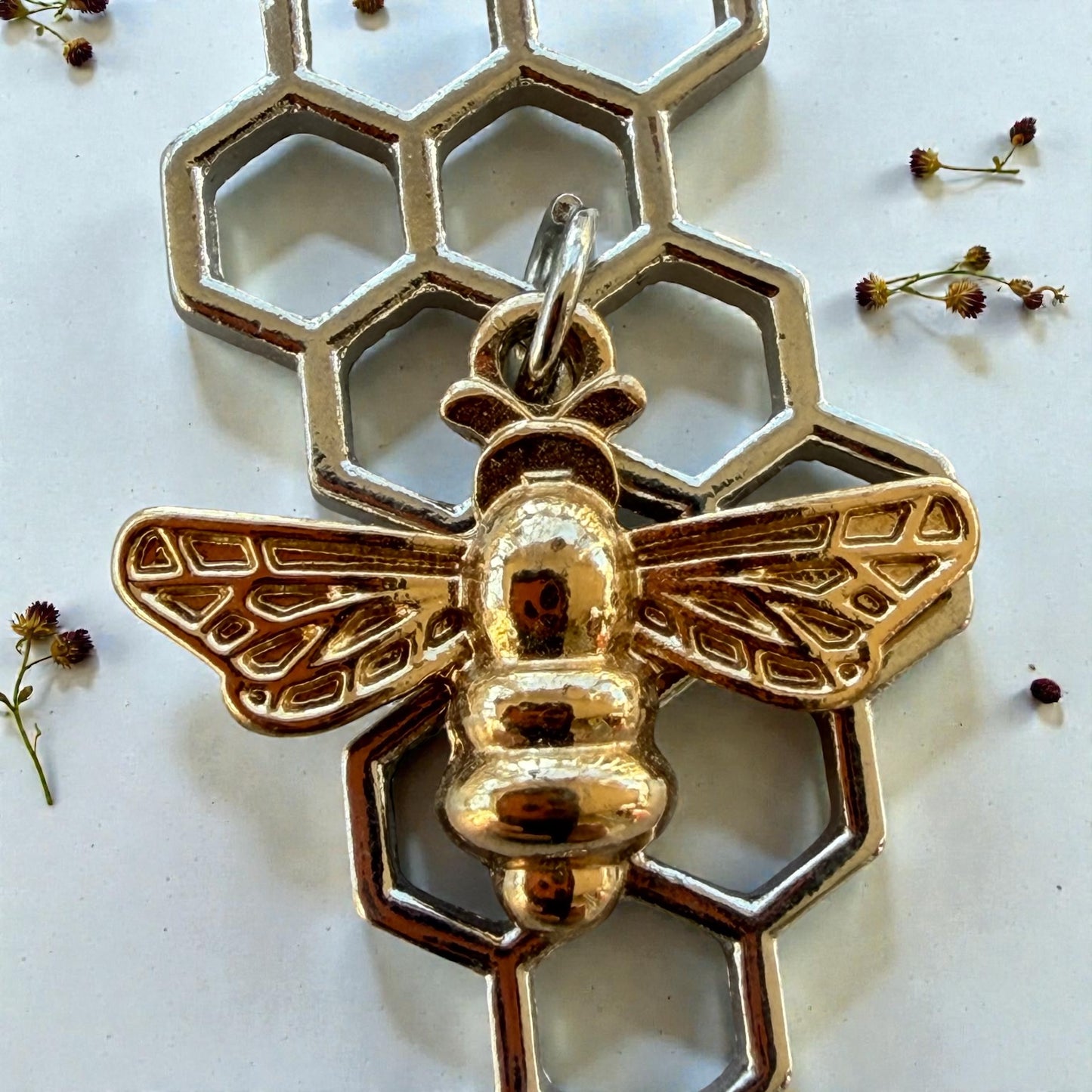Bee & Honeycomb Purse Charm – Gold & Silver Bee Keychain for Women