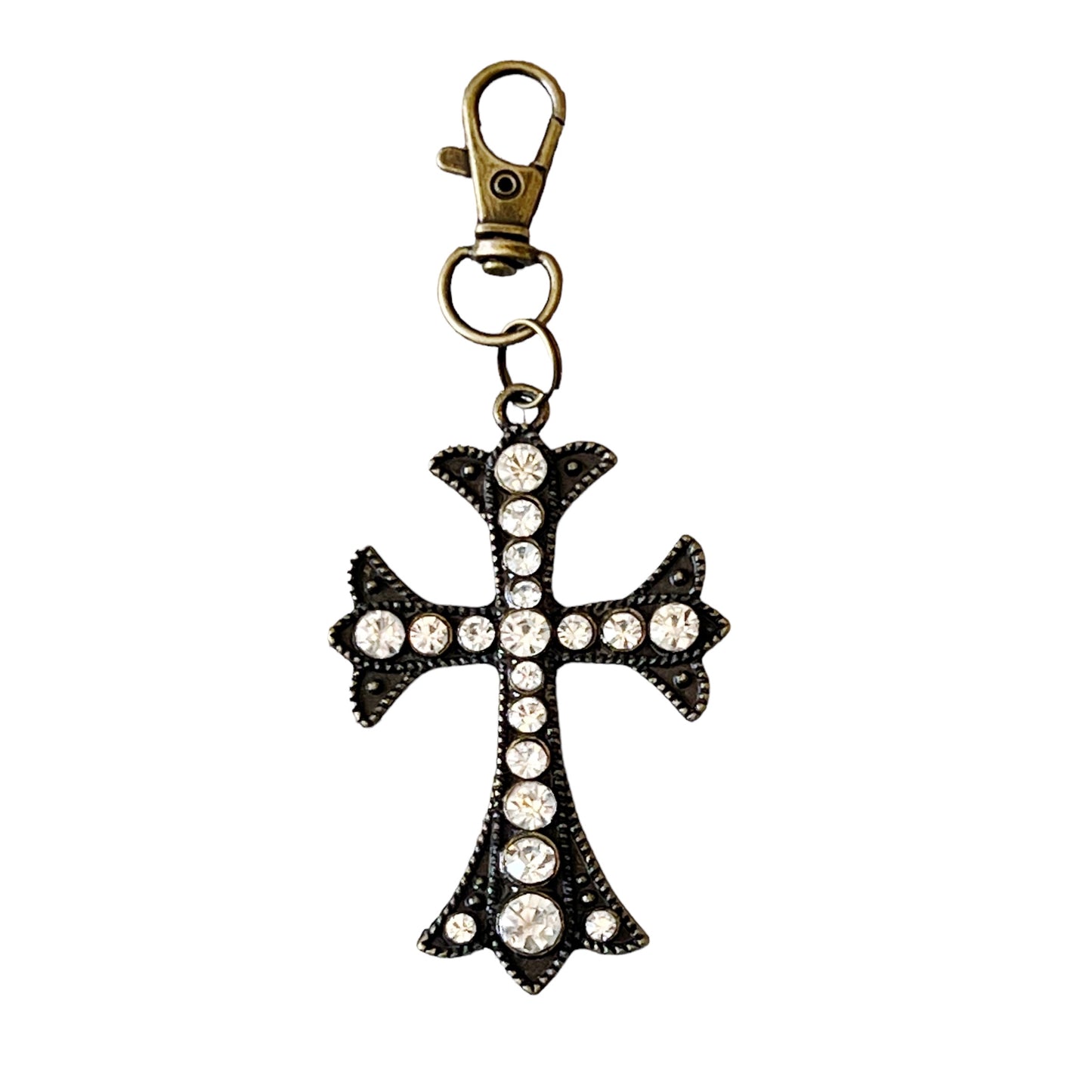 Rhinestone Cross Purse Charm – Vintage Bronze Crystal Keychain