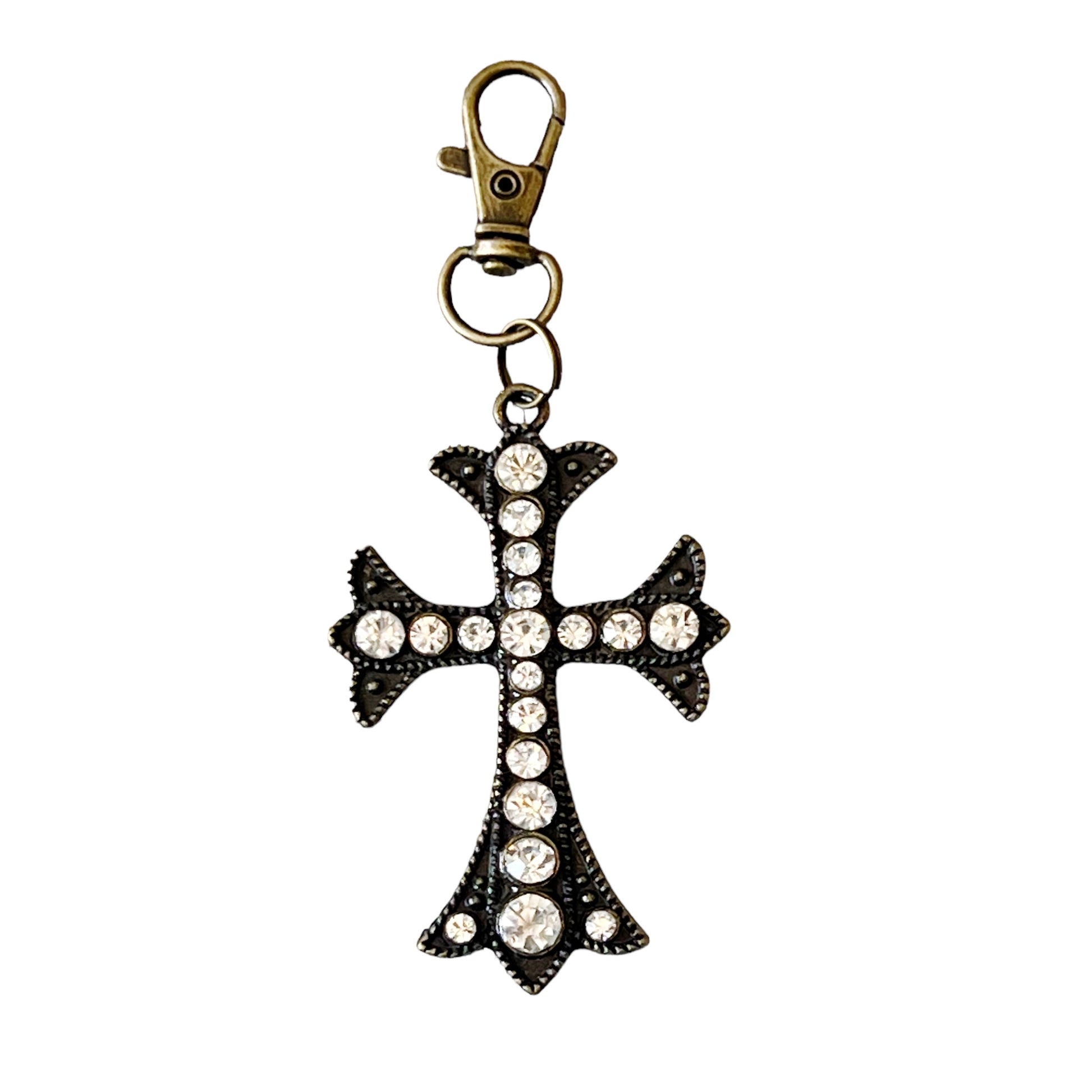 Rhinestone Cross Purse Charm – Vintage Bronze Crystal Keychain