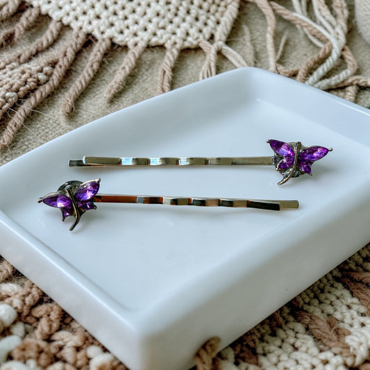 Purple Dragonfly Hair Pins – Rhinestone Bobby Pins Be Grace Be Love