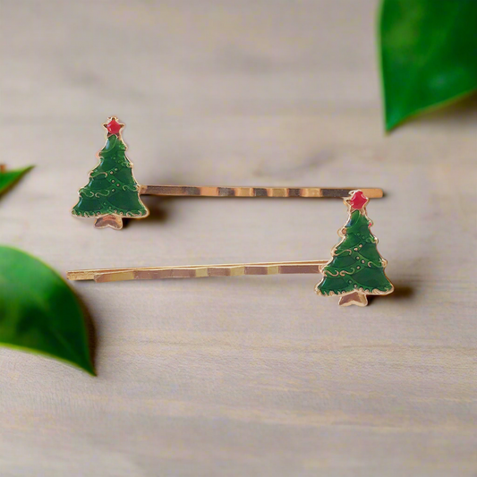 Christmas Tree Hair Pins - Festive Holiday Accessories