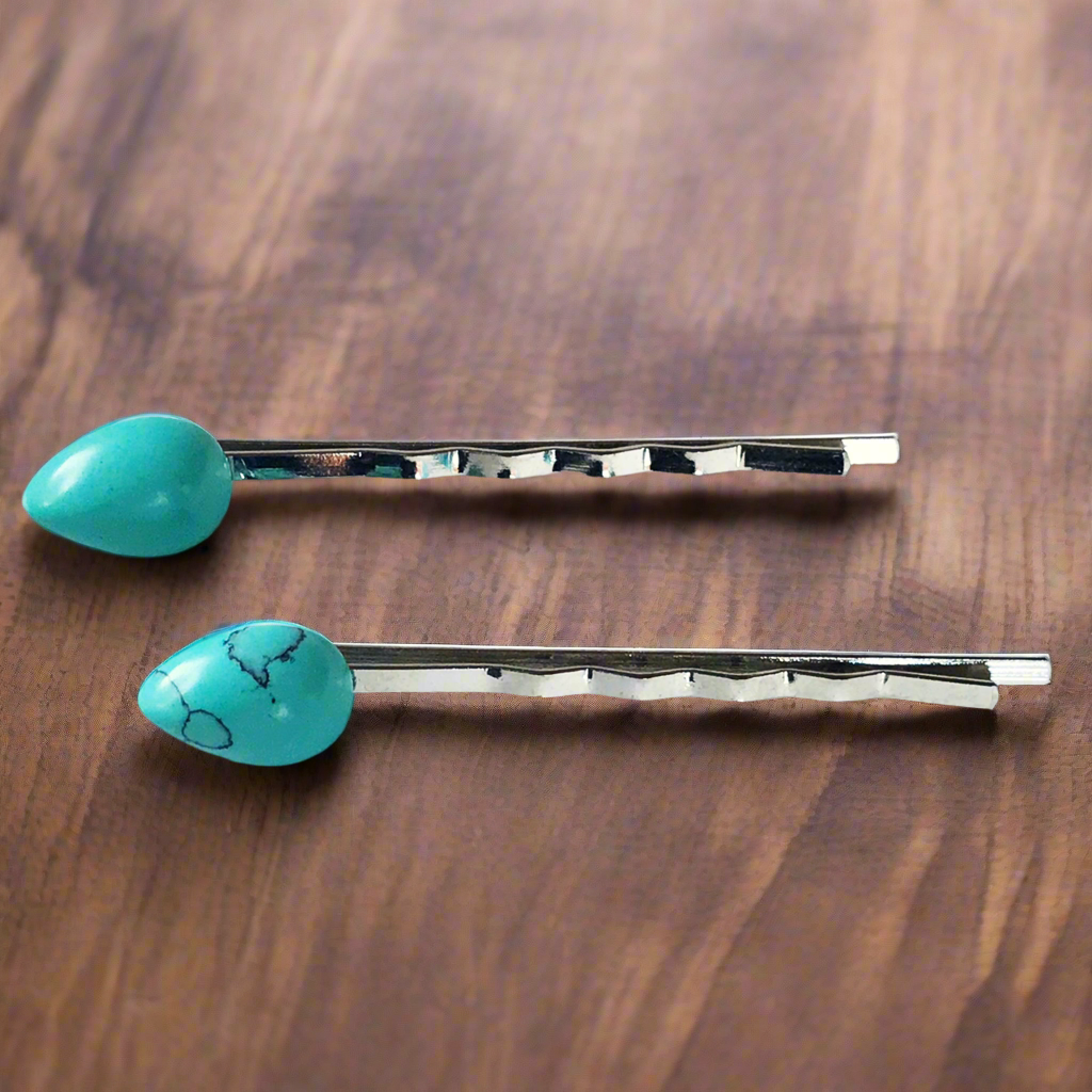 Turquoise Teardrop Stone Hair Pins