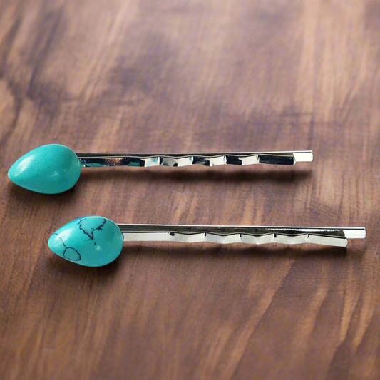 Turquoise Teardrop Stone Hair Pins