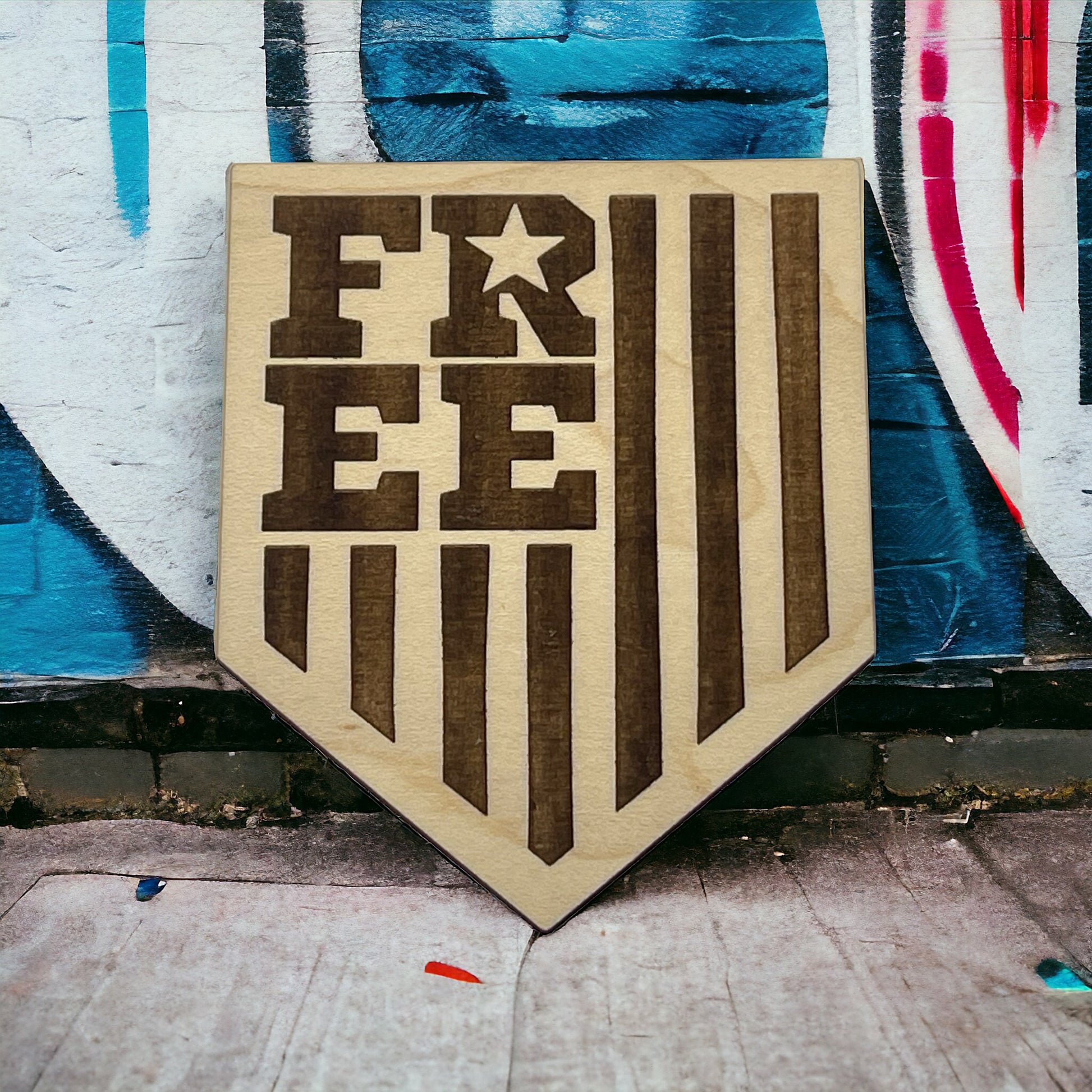 Bold Free Shield Magnet – Patriotic Wooden Decor Gift