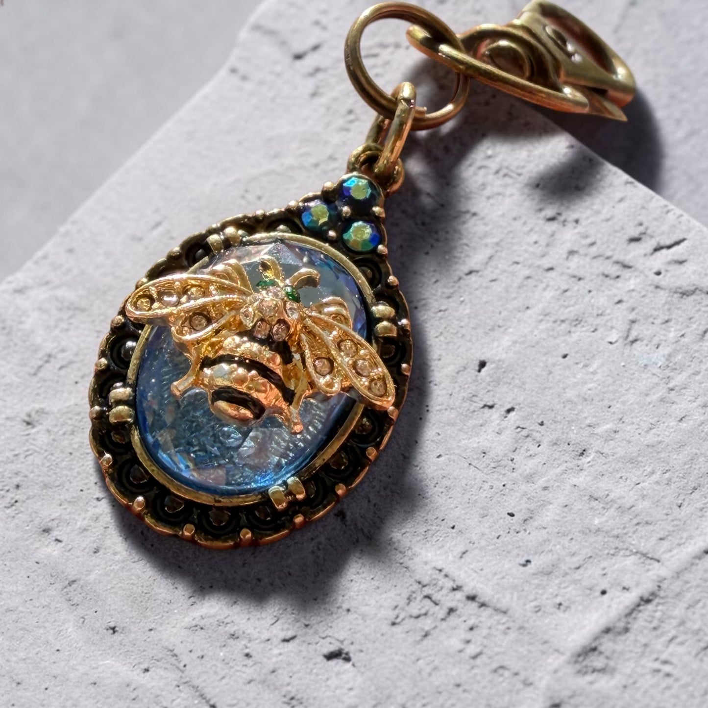 Bee Purse Charm – Blue Rhinestone Bee Keychain Charm