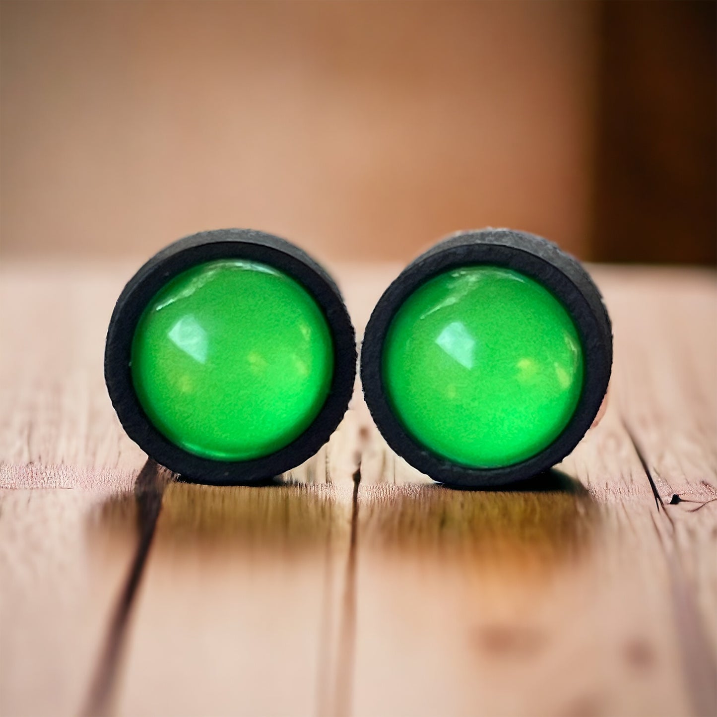 Neon Green Dome Stud Earrings – Bold Black Statement Jewelry
