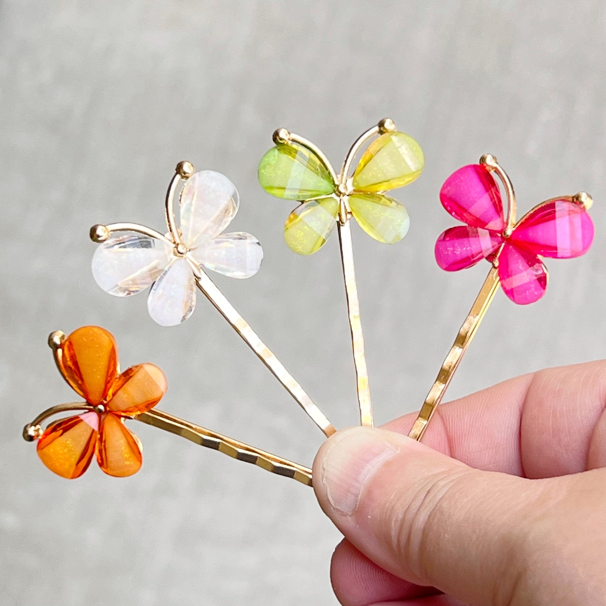 Colorful Butterfly Hair Pins – Glitter Resin Clips in Gold Set of 4
