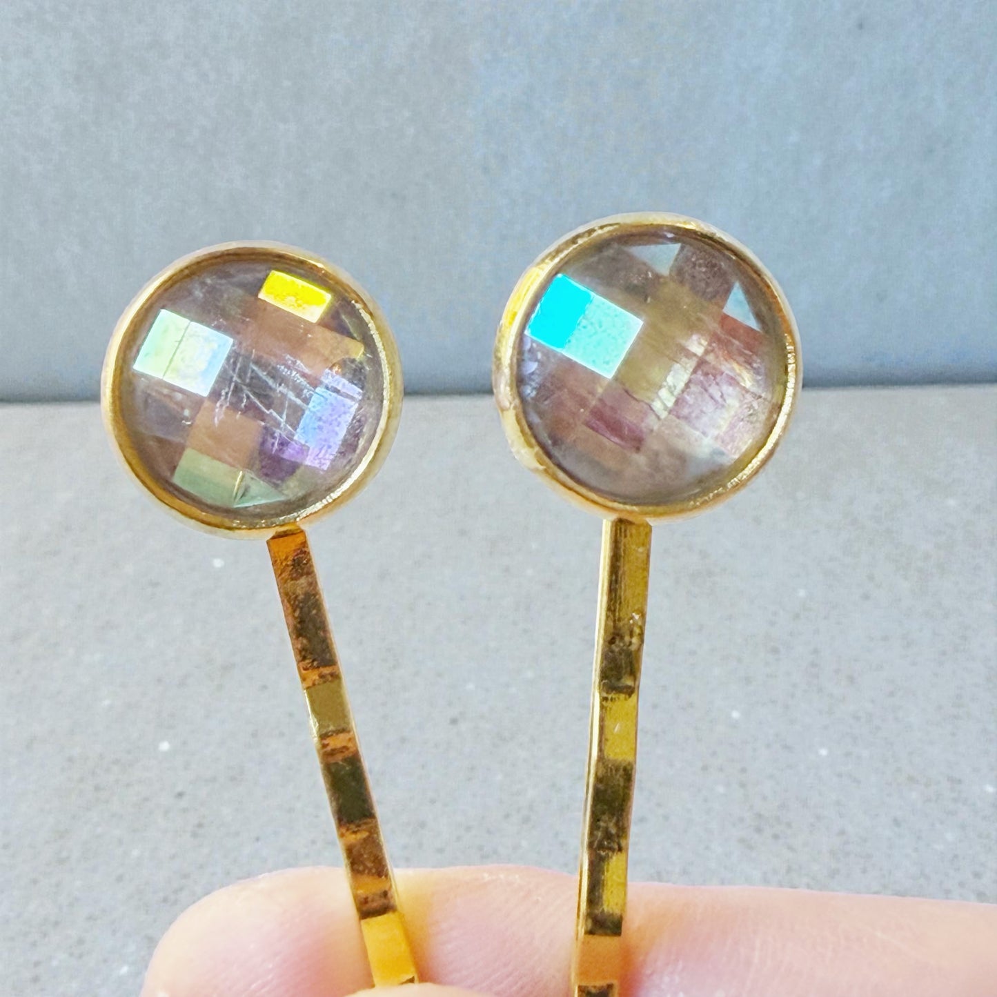 Iridescent Pastel Hair Pin Set – Gold Bobby Pins for Women