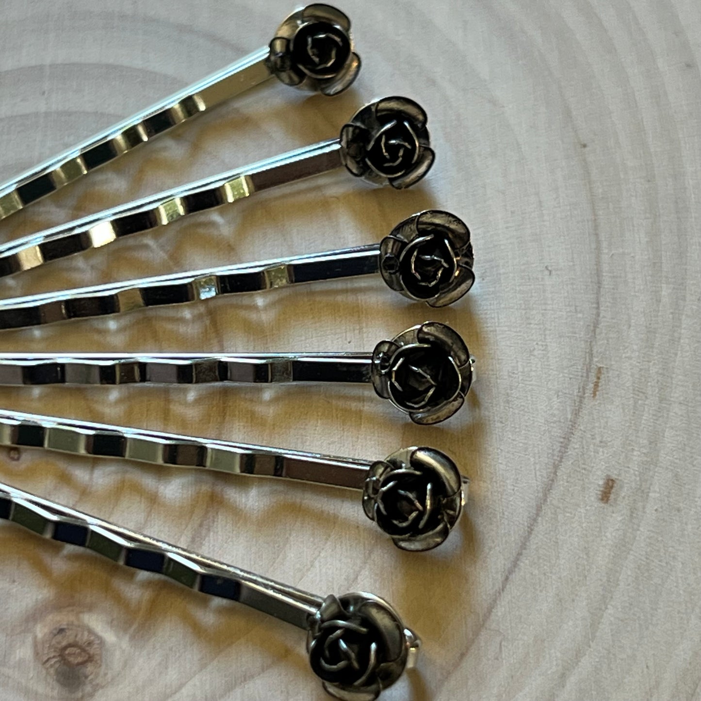 Antiqued Silver Metal Flower Hair Pins