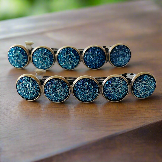 Horquillas para el pelo de latón Druzy azul cobalto