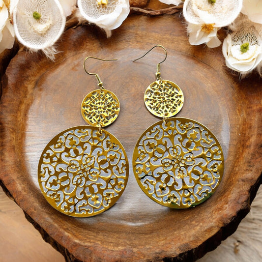 Gold Filigree Dangle Earrings – Elegant Round Jewelry
