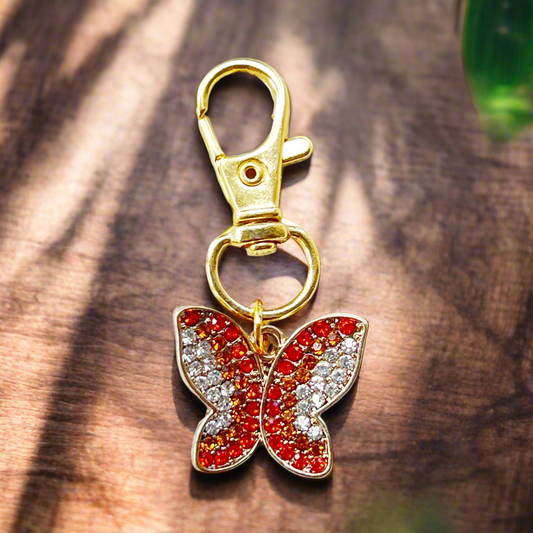 Red & Orange Butterfly Purse Charm with Rhinestones - Stylish Accessory for Your Bag