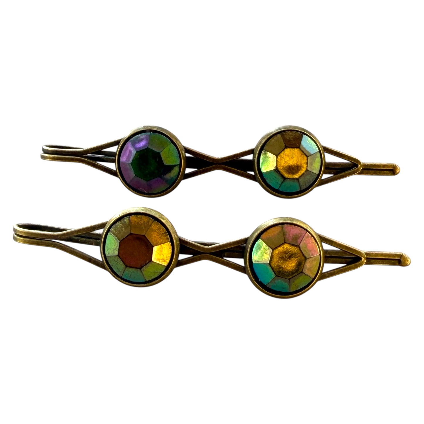 Rainbow Iridescent Bronze Hair Pins – Gem Bobby Pin Set for Women
