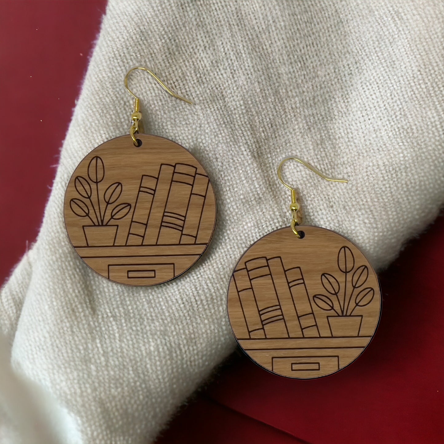 Bookshelf Wood Earrings – Boho Cottagecore Statement Jewelry