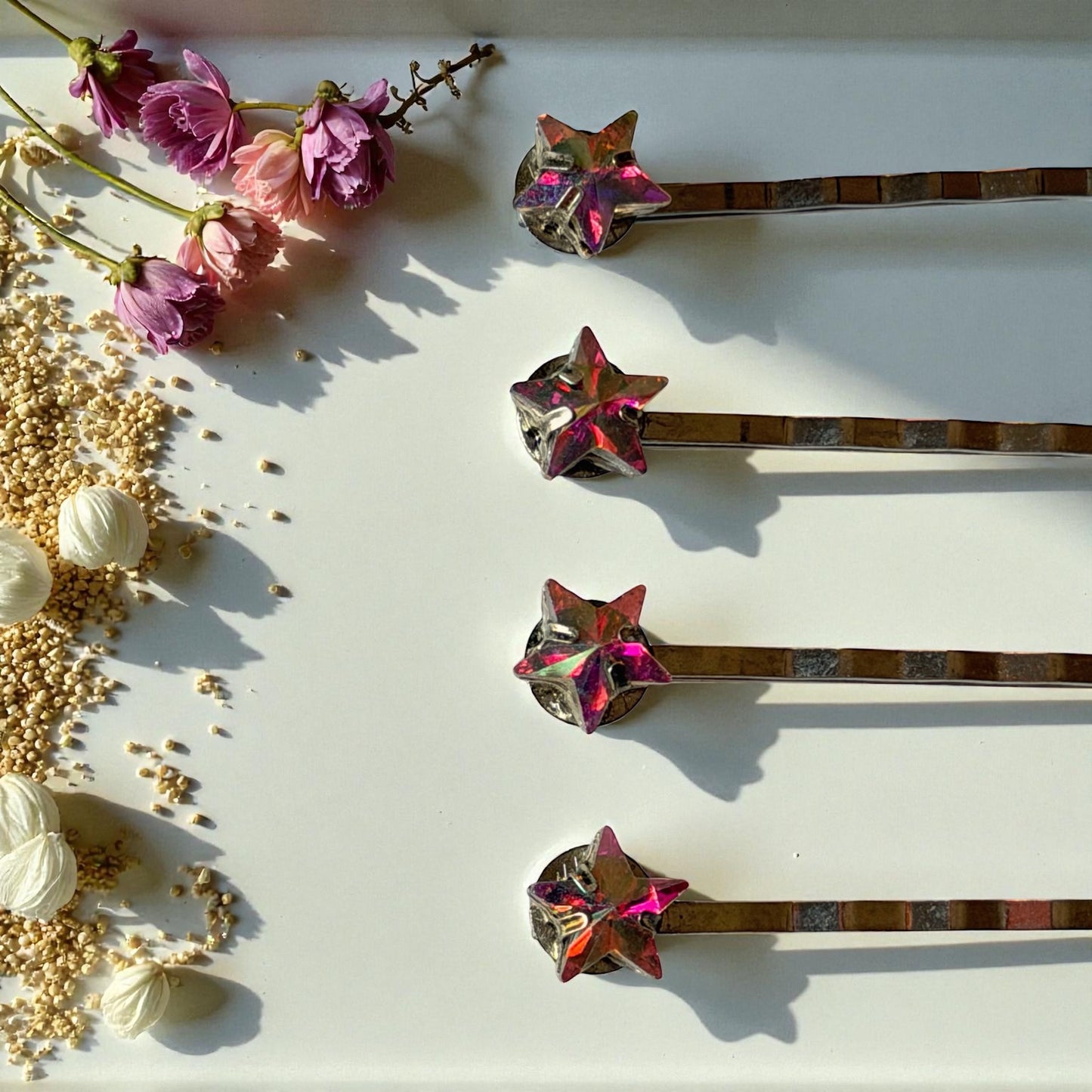 Iridescent Star Hair Pins for Women – Silver Celestial Bobby Pins