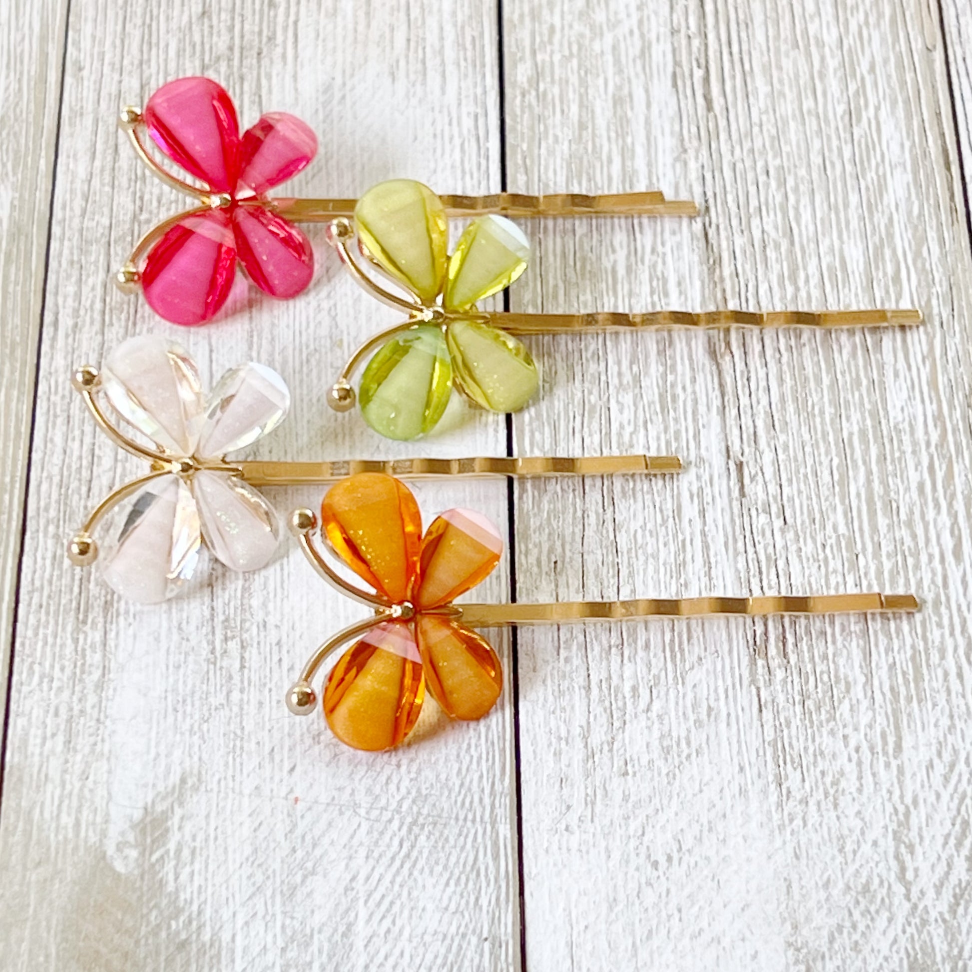 Colorful Butterfly Hair Pins – Glitter Resin Clips in Gold Set of 4