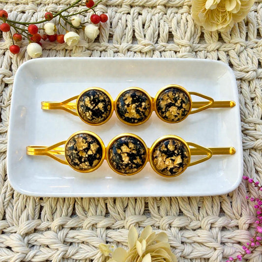 Black & Gold Foil Hair Pins – Handmade Glam Bobby Pin Set for Women