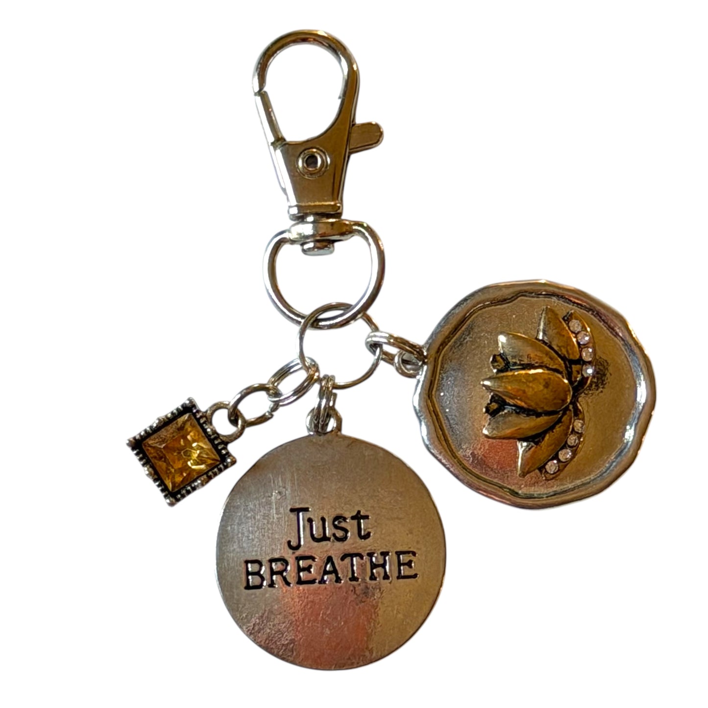 Just Breathe Lotus Purse Charm – Silver Bag Clip Keychain