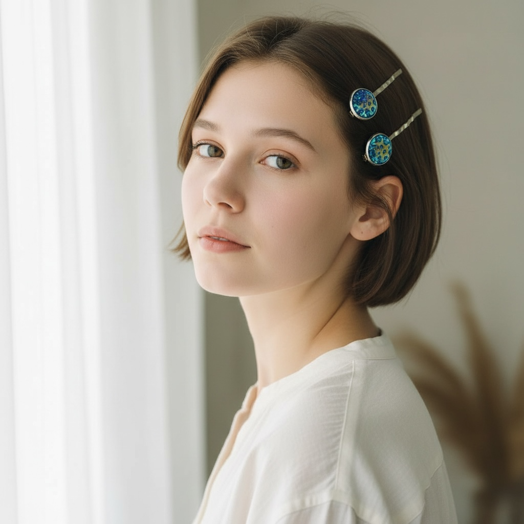 Iridescent Blue Galaxy Hair Pins – Silver Bobby Pins Set for Women