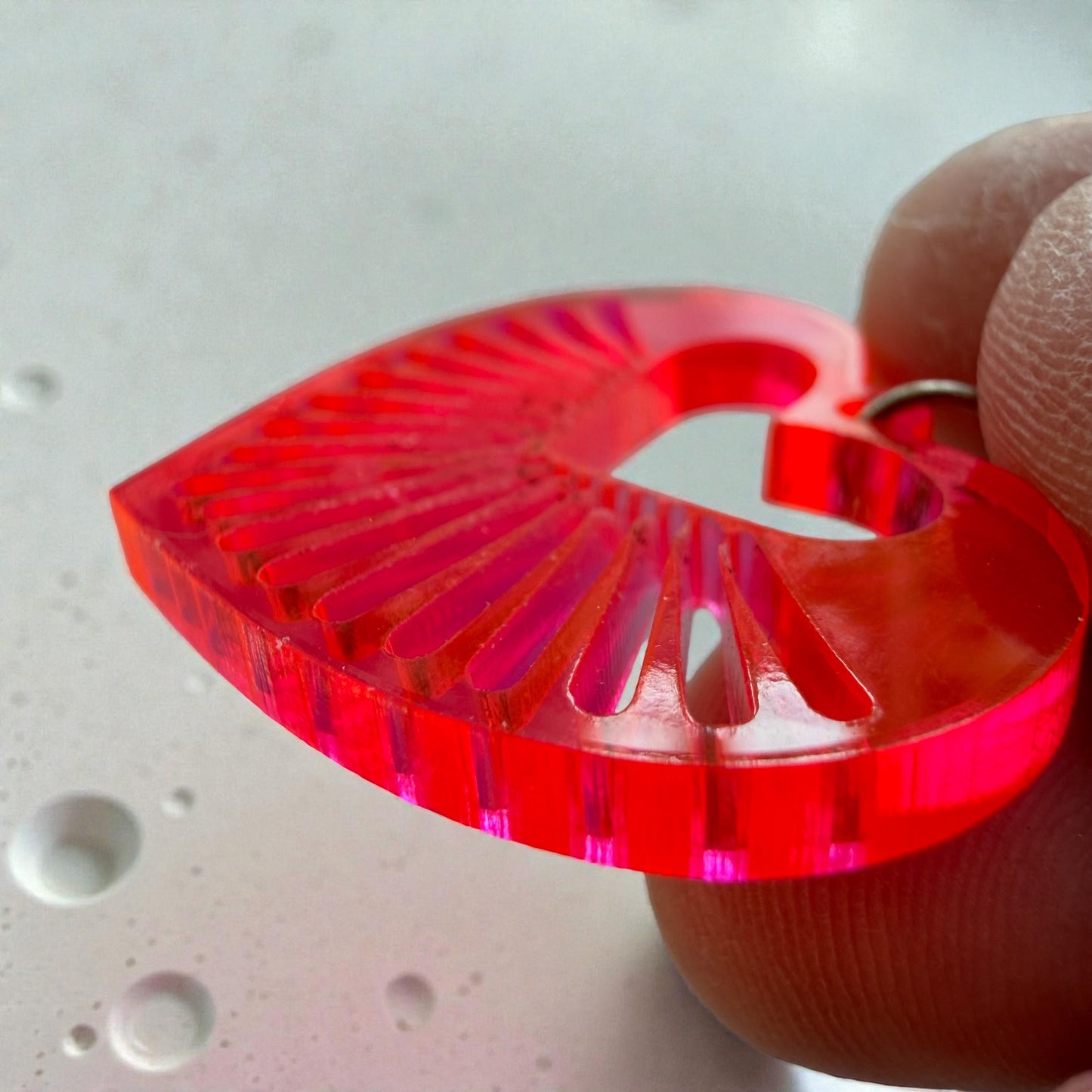 Hot Pink Radiant Heart Acrylic Dangle Earrings