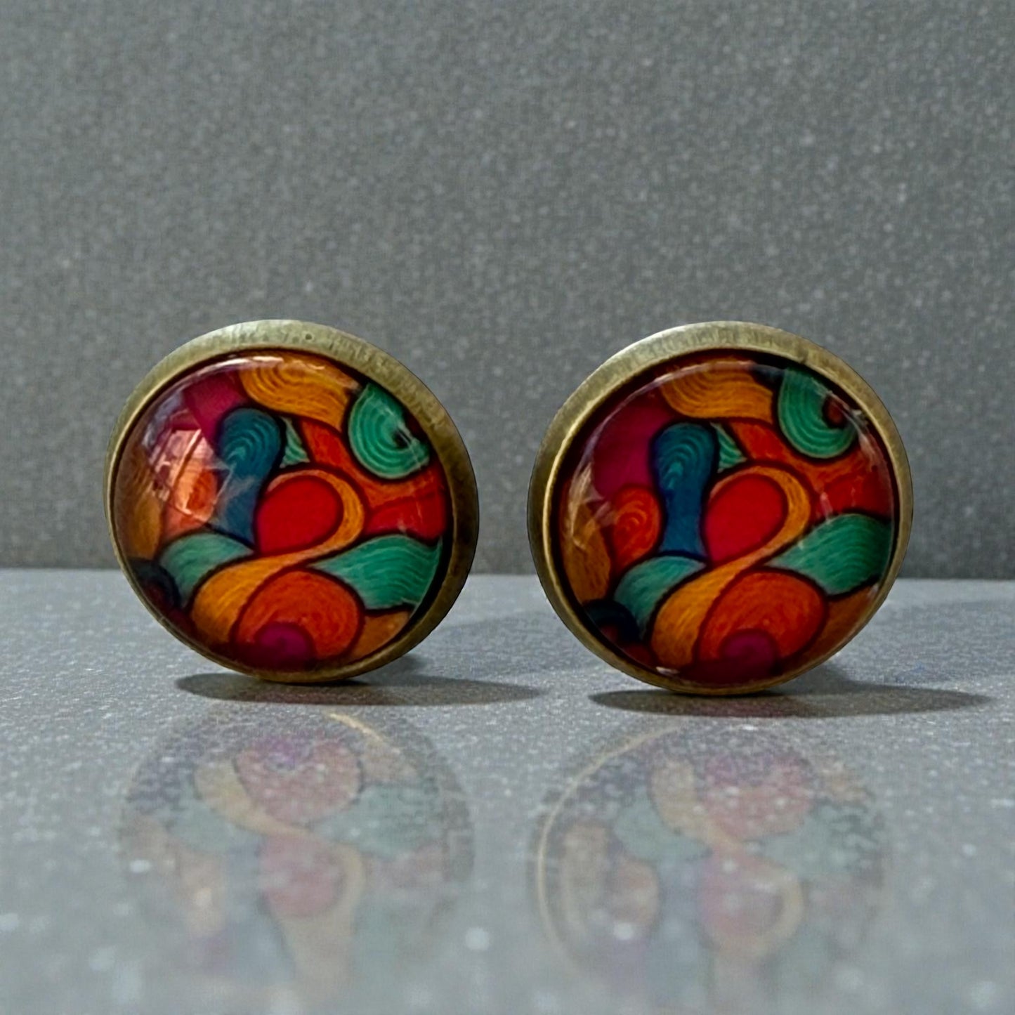 Colorful Abstract Stud Earrings – Boho Rainbow Dome Jewelry for Her