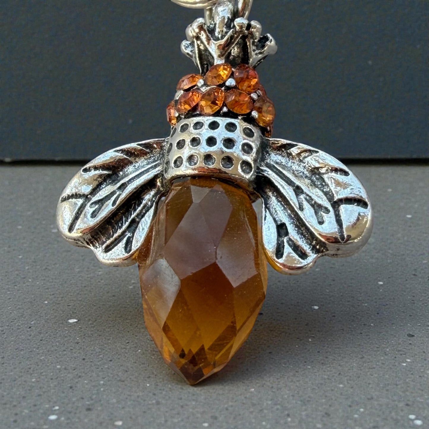 Amber Bee Purse Charm – Silver Boho Nature-Inspired Keychain