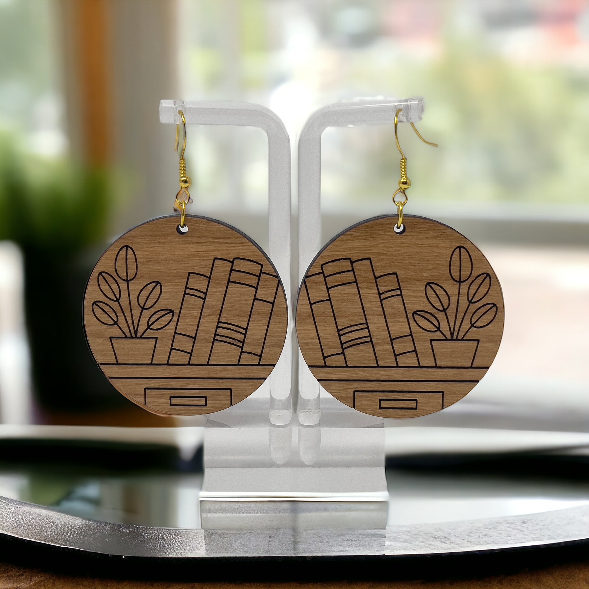 Bookshelf Wood Earrings – Boho Cottagecore Statement Jewelry