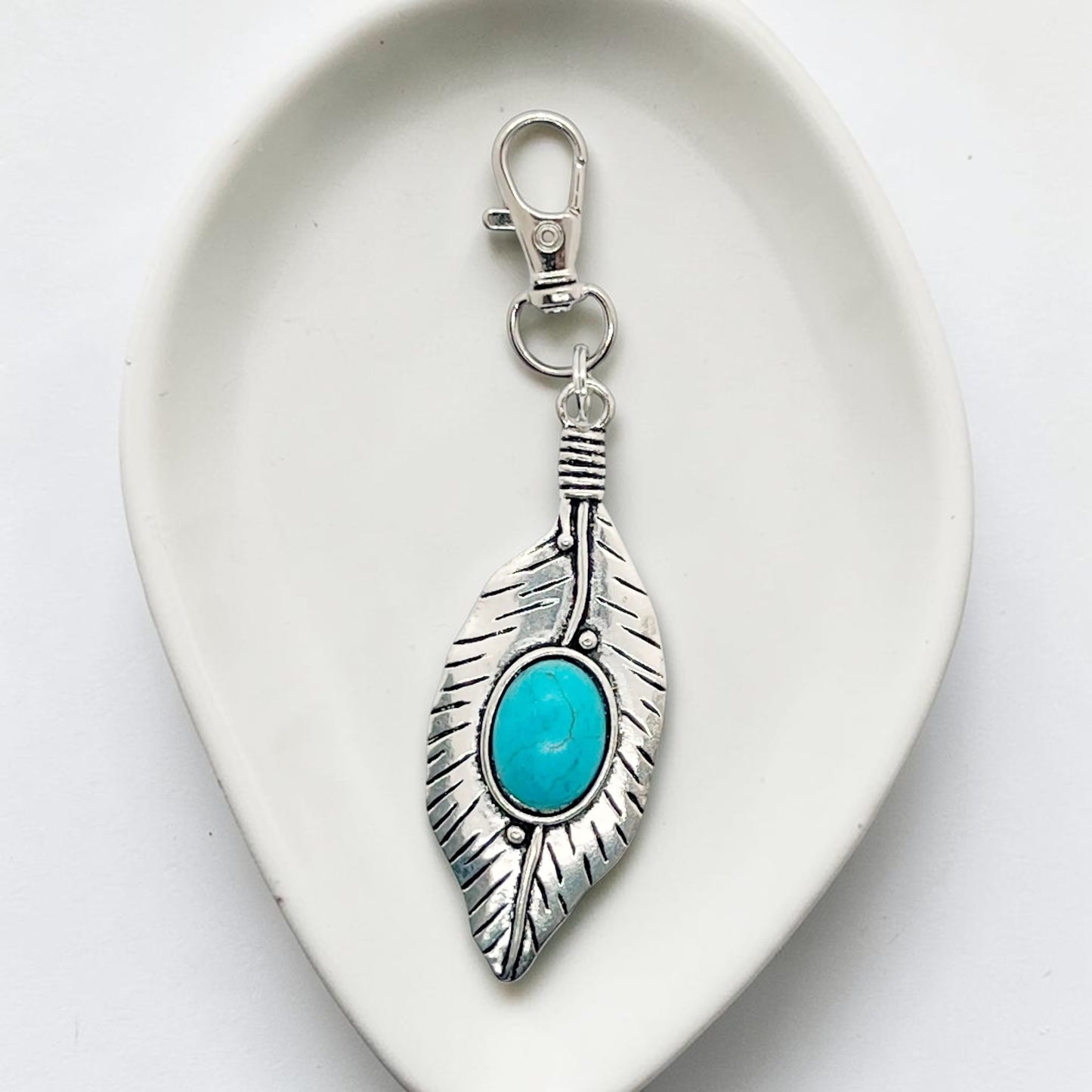 Western Turquoise Feather Purse Charm – Boho Bag Accessory