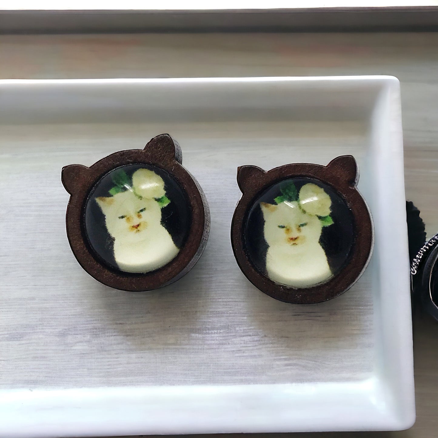 Whimsical Cat & Flower Earrings - Handmade Wooden Cat Shaped Jewelry for Stylish Cat Enthusiasts