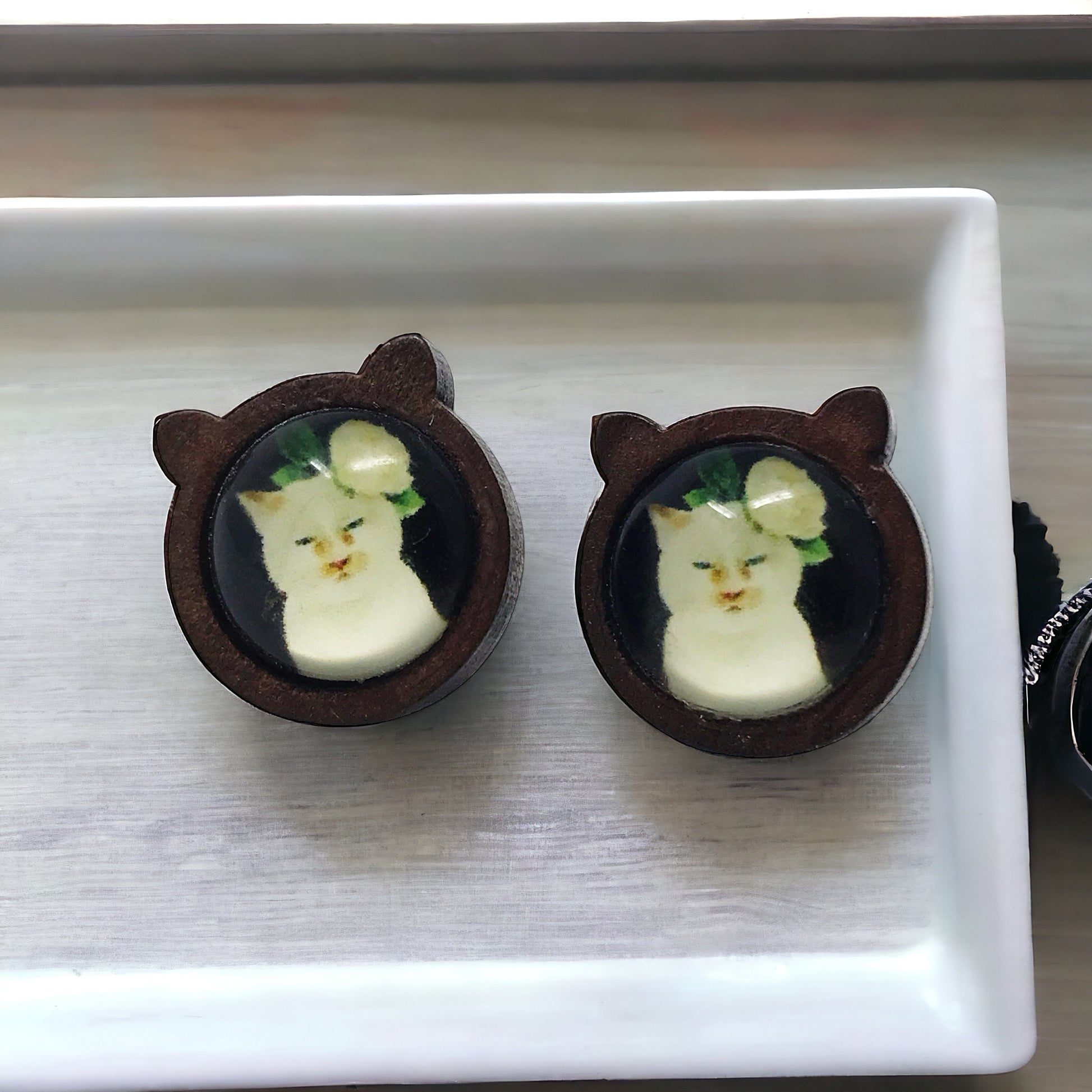 Whimsical Cat & Flower Earrings - Handmade Wooden Cat Shaped Jewelry for Stylish Cat Enthusiasts