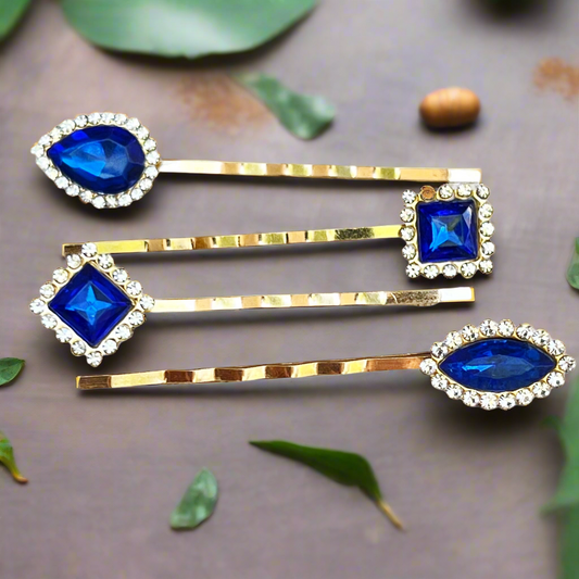 Blue Rhinestone Hair Pins - Wedding Bobby Pin Set of 4