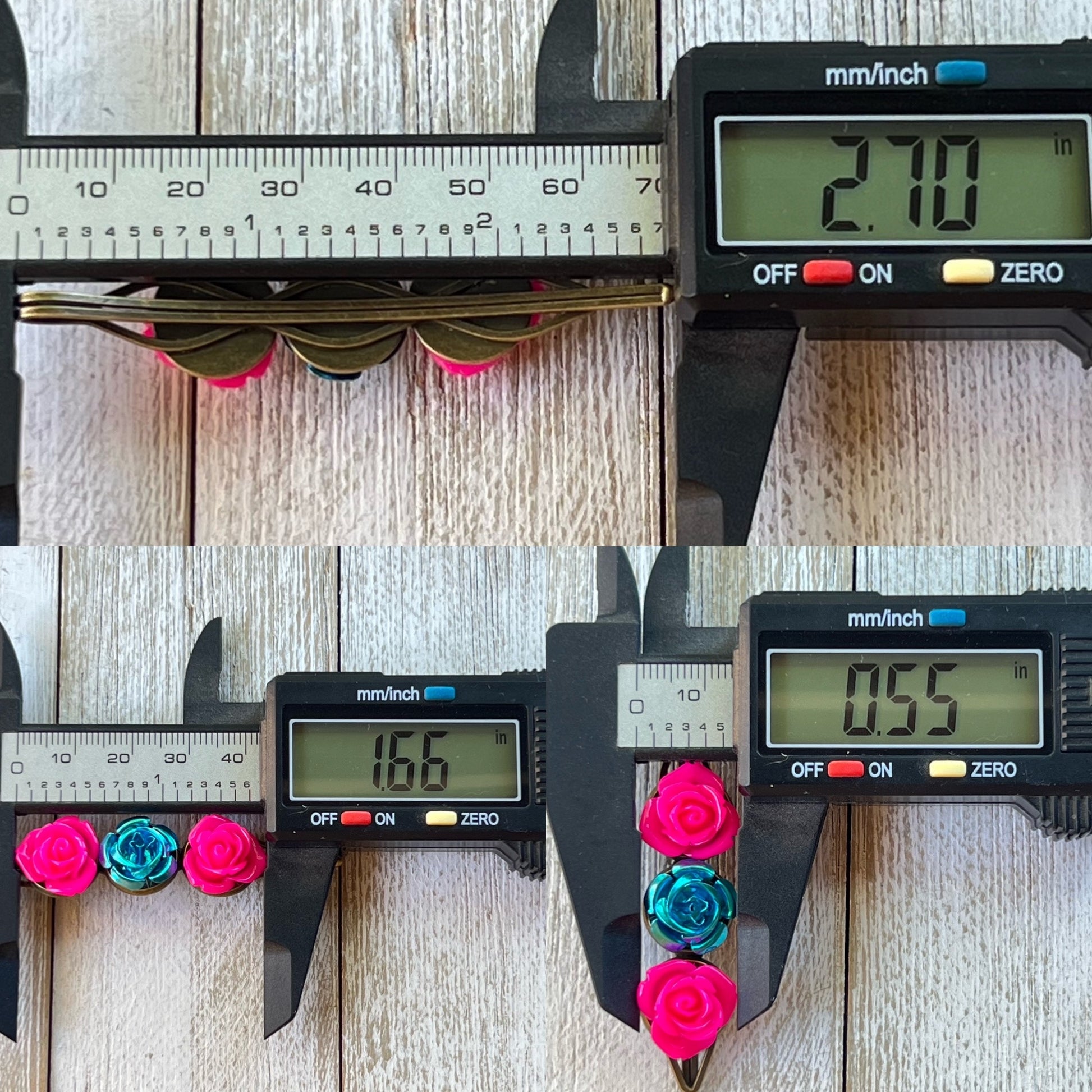 Hot Pink & Teal Rose Hair Pins – Bold Floral Hair Clips with Metallic Accent