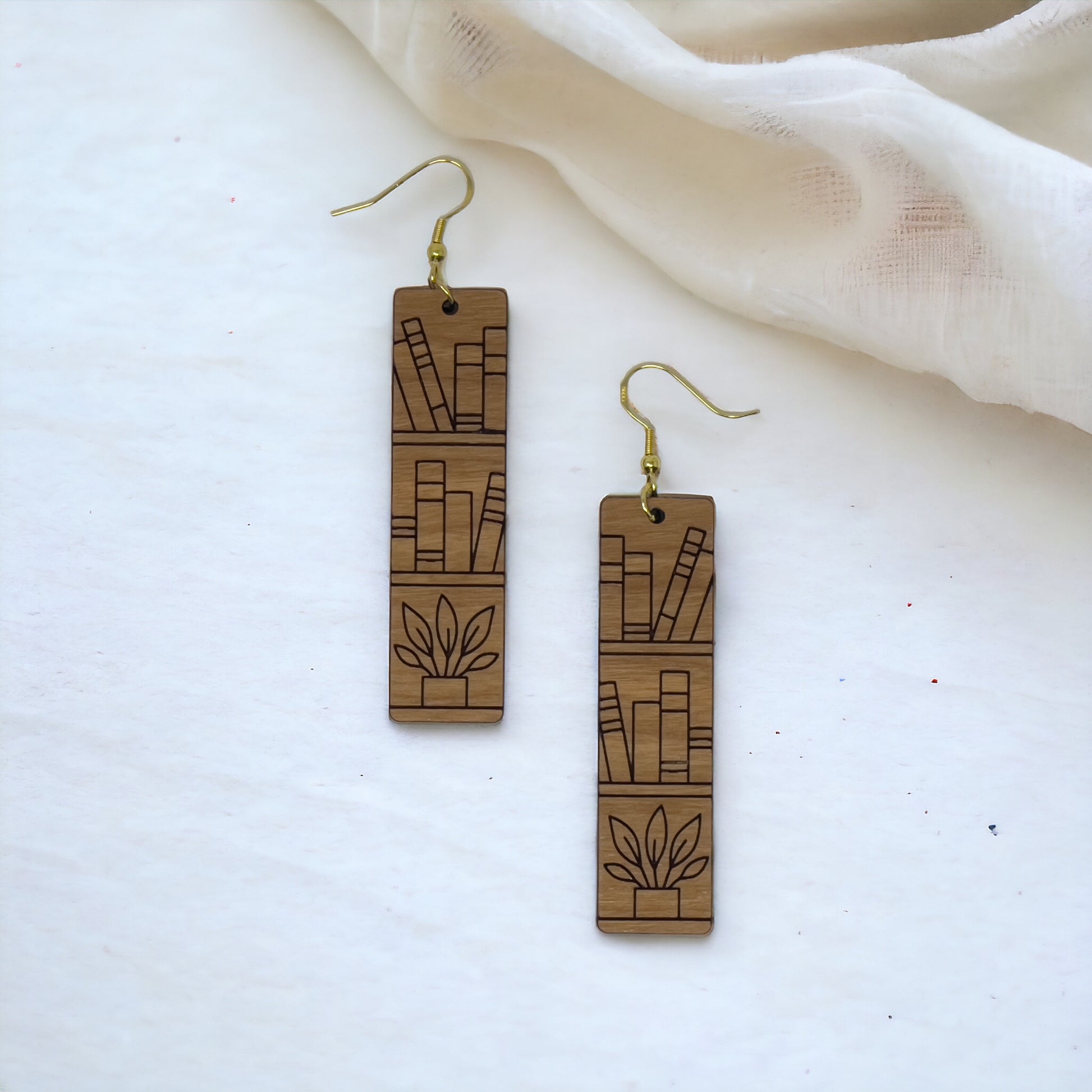 Bookshelf Wood Earrings – Handmade Boho Literary Jewelry