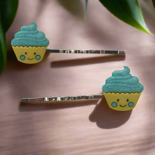 Cupcake Hair Pins - Set of 2 Glitter Bobby Pins