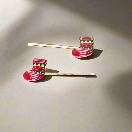 Christmas Stocking Holiday Hair Pins - Festive Season Accessories
