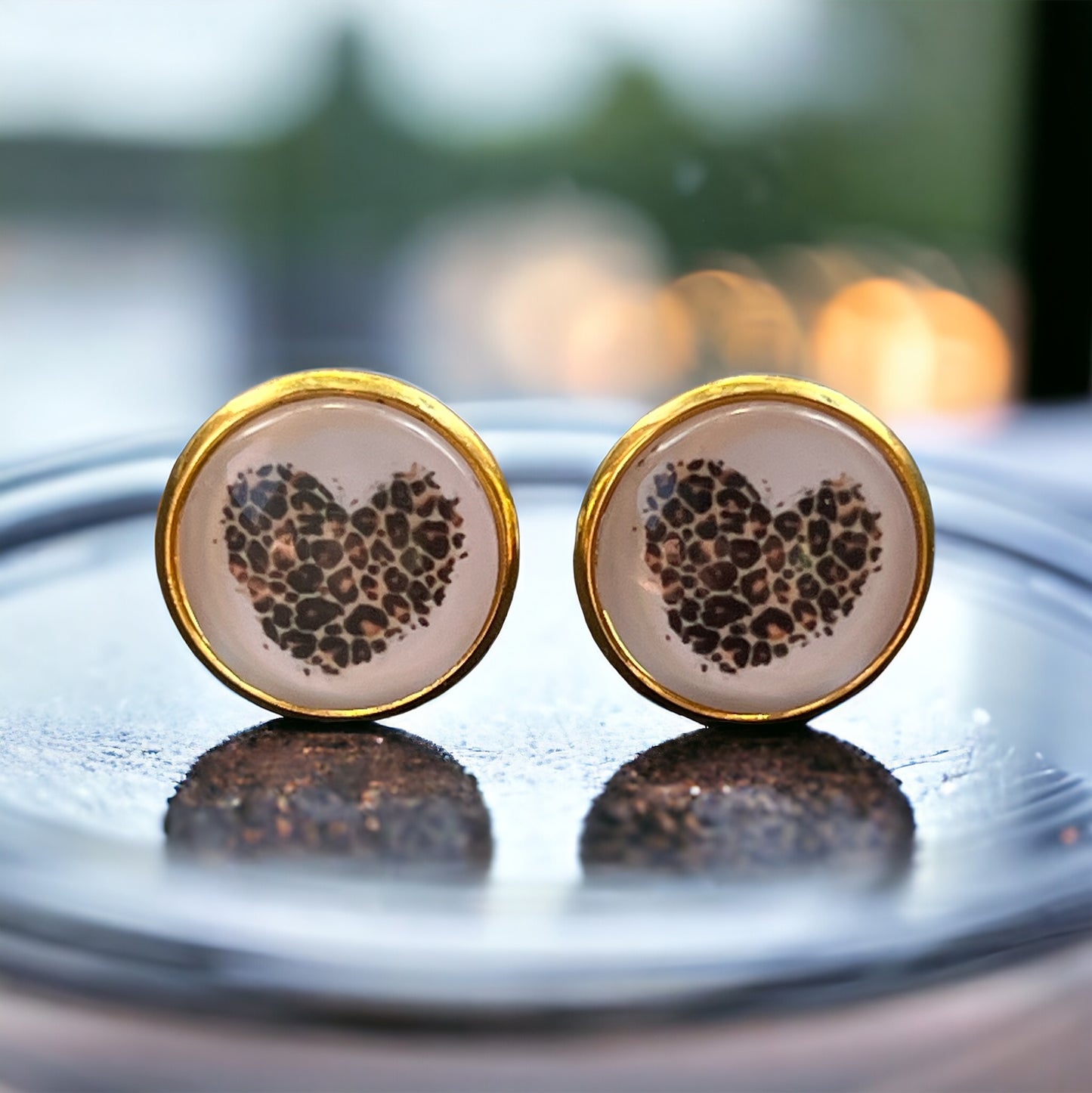 Animal Print Heart Gold Stud Earrings - Chic & Playful Accessories