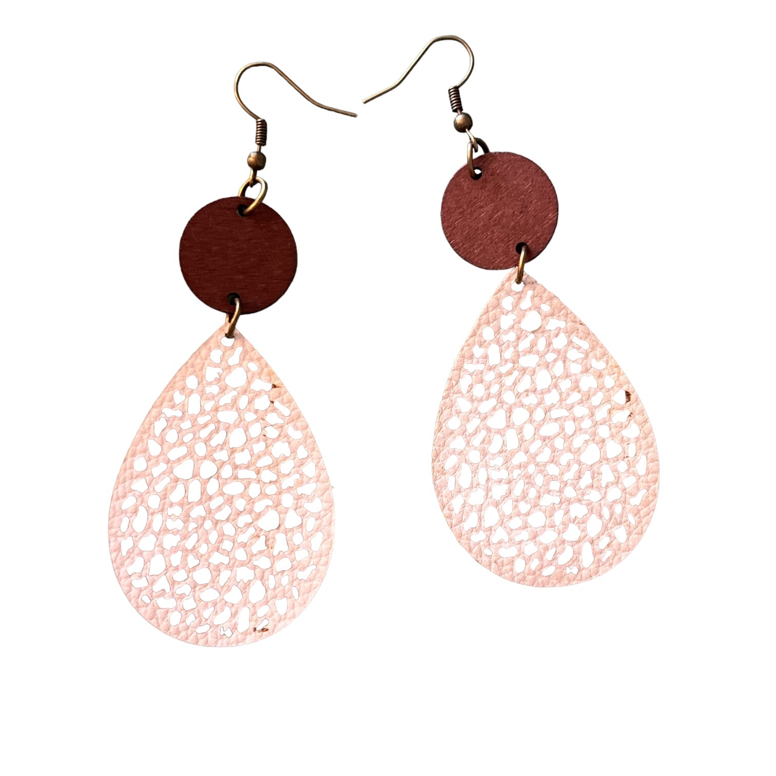 Wood & Off-White Leather Earrings – Natural Boho Chic Jewelry