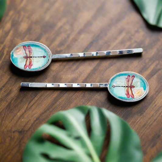 Dragonfly Floral Hair Pins - Set of 2 Whimsical Boho Bobby Pins