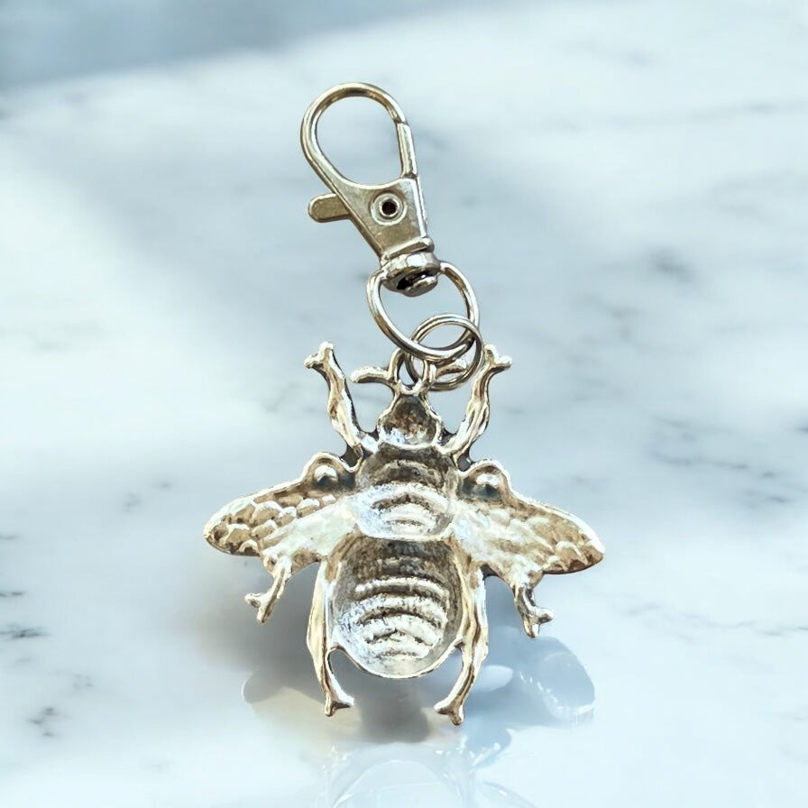 Hand Painted Silver Bee Purse Charm – Nature-Inspired Keychain