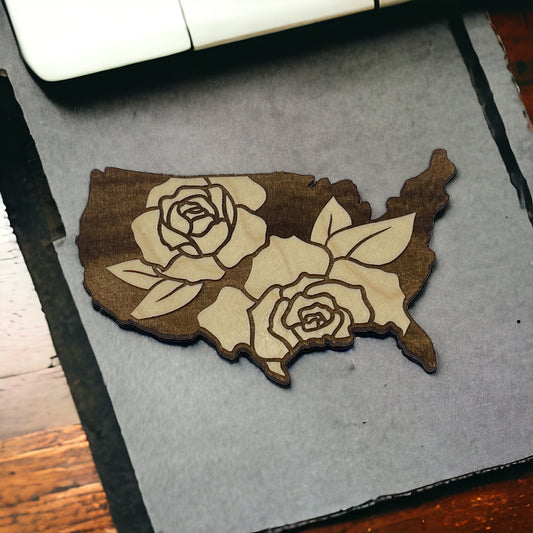 USA Rose Magnet – Floral Patriotic Wooden Home Decor