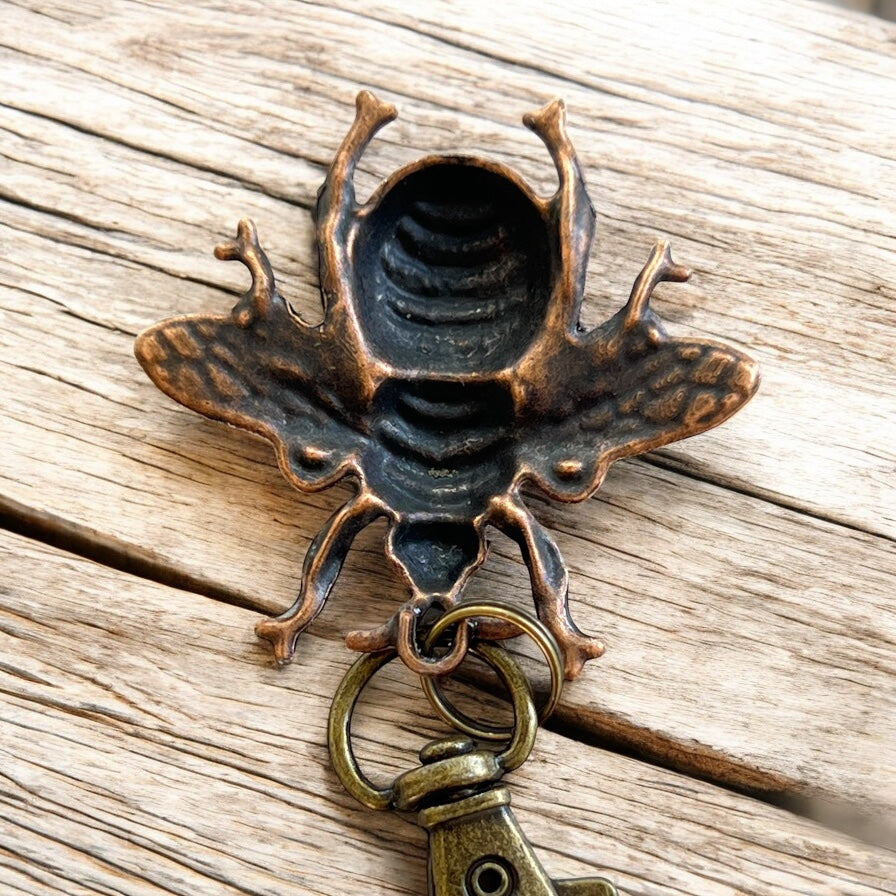 Hand Painted Bee Purse Charm – Vintage Copper Bee Keychain