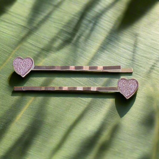 Tiny Purple Glitter Heart Hair Pins - Delicate & Sparkling Accessories