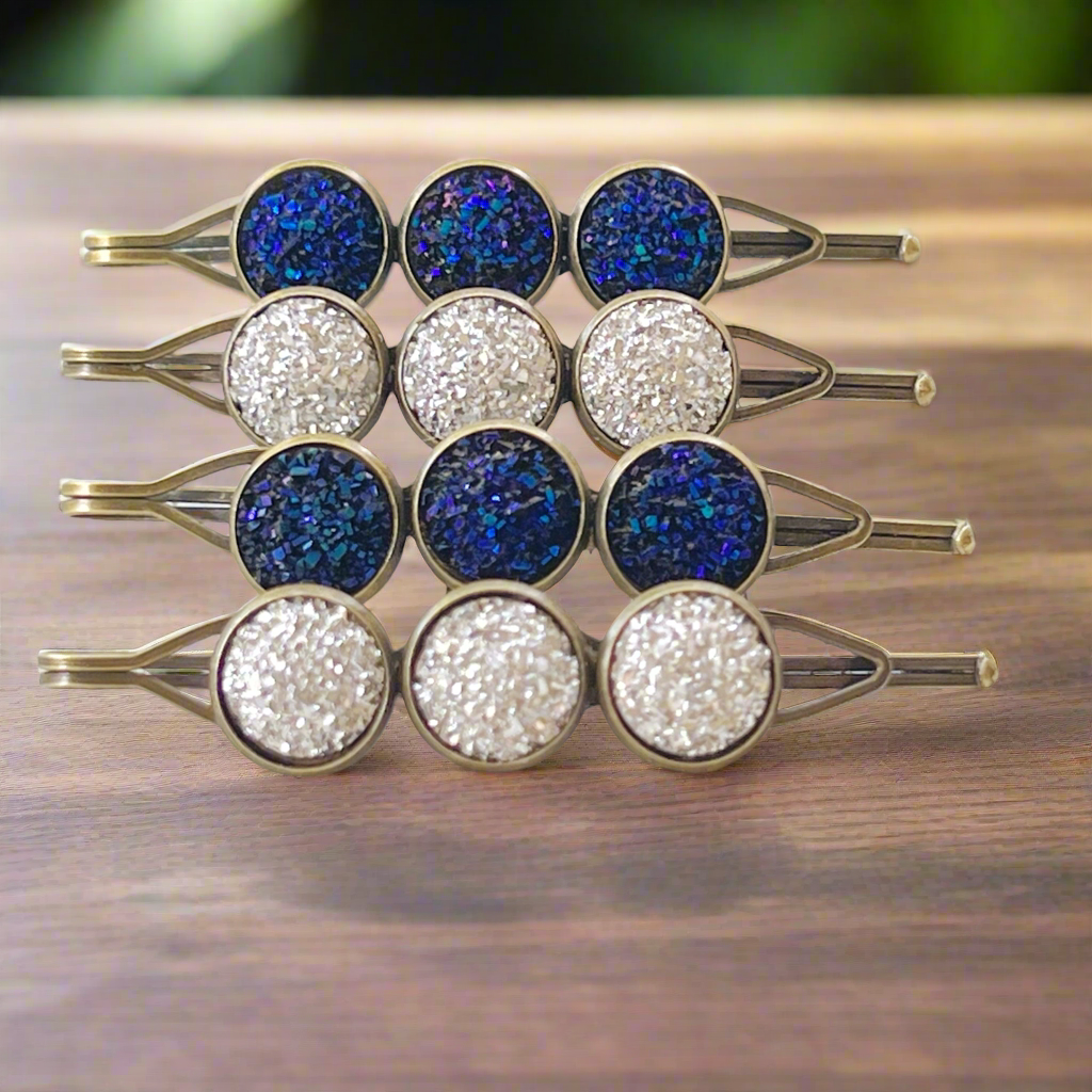 Cobalt Blue Druzy Hair Pins - Women's Hair Accessories Set