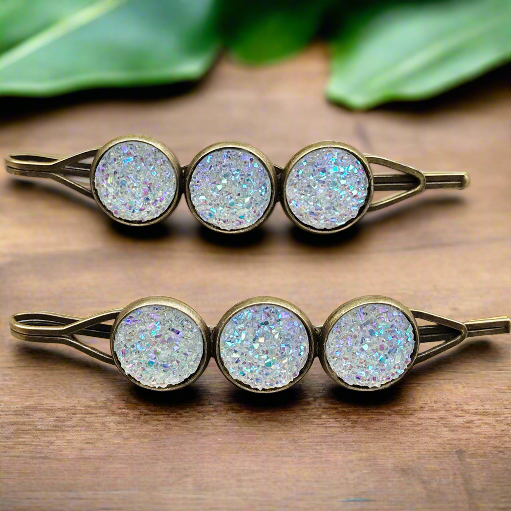 White Glitter Druzy Hair Pins: Accessories for Elegant Hairstyles