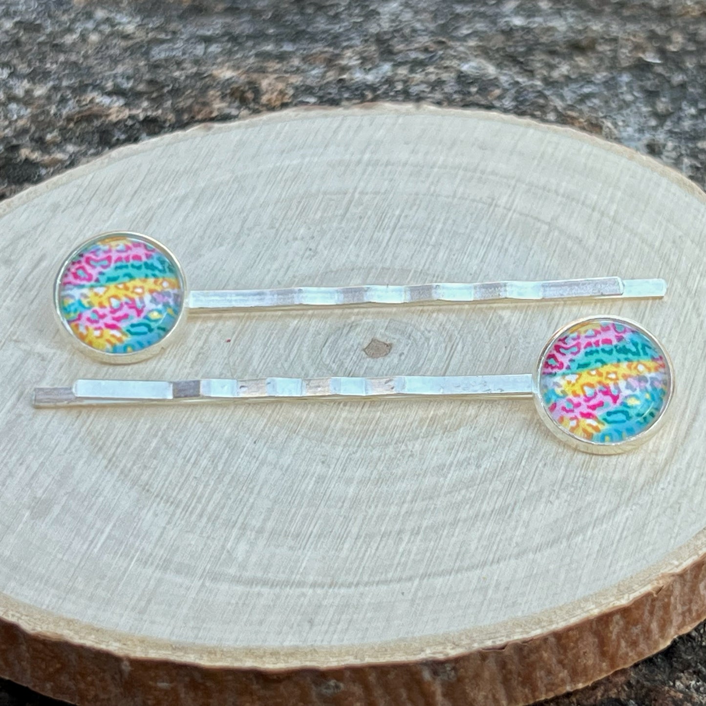 Spring Leopard Hair Pins – Set of 2 Pastel Animal Print Accessories