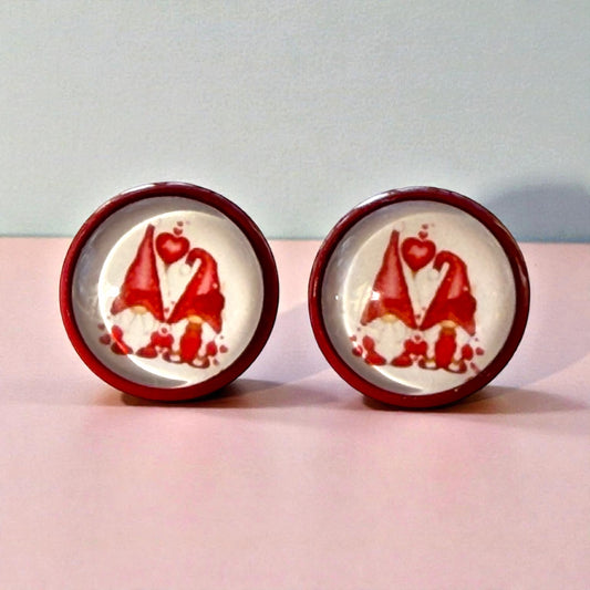 Valentine Gnome Stud Earrings – Whimsical Red Holiday Jewelry