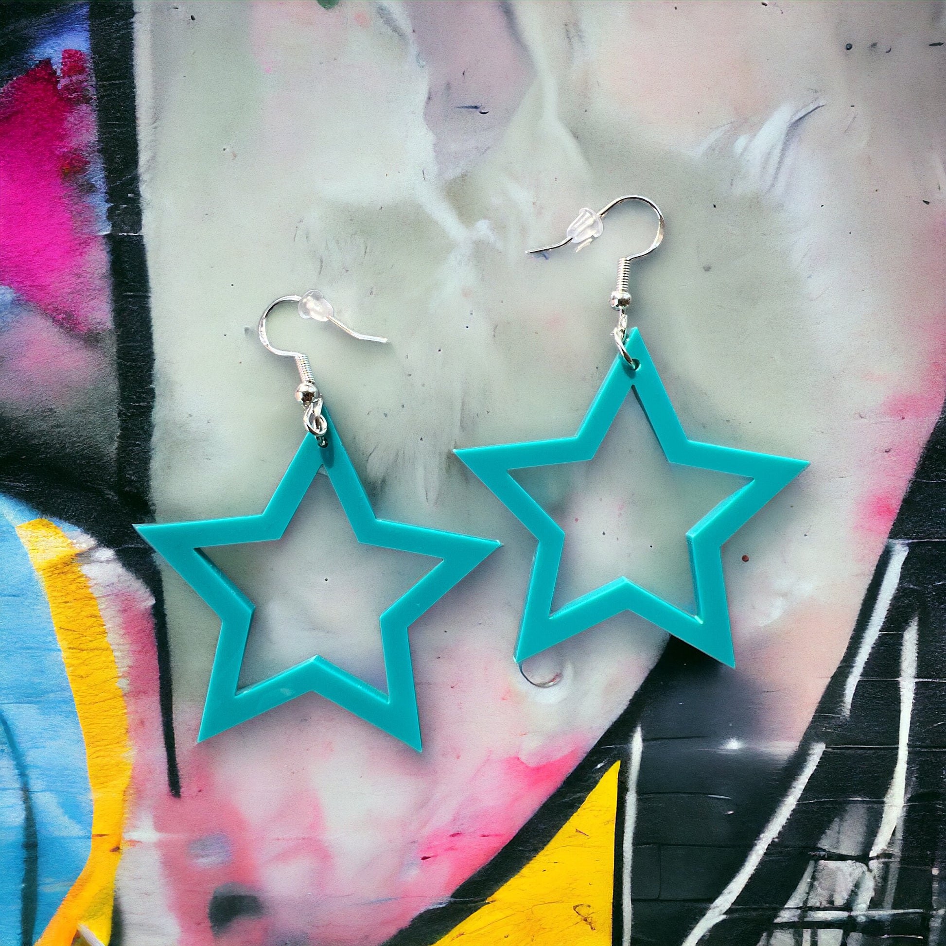 Blue Star Acrylic Dangle Earrings - Country Boho Statement Jewelry