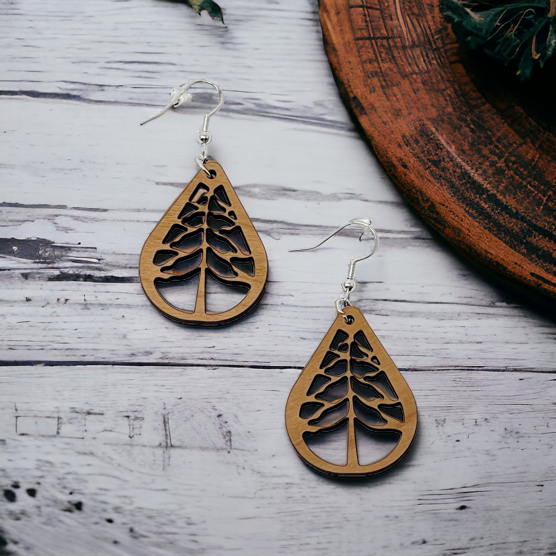 Woodland Tree Cutout Earrings – Teardrop Forest Nature Jewelry